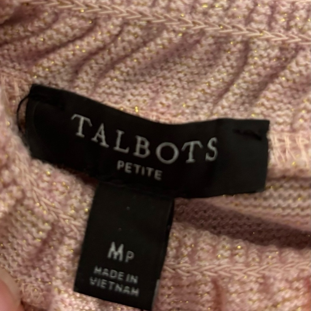 Talbots Long Sleeve Top Womens Size Medium Petite Pink Shimmer Metallic Tie Neck - Picture 3 of 7